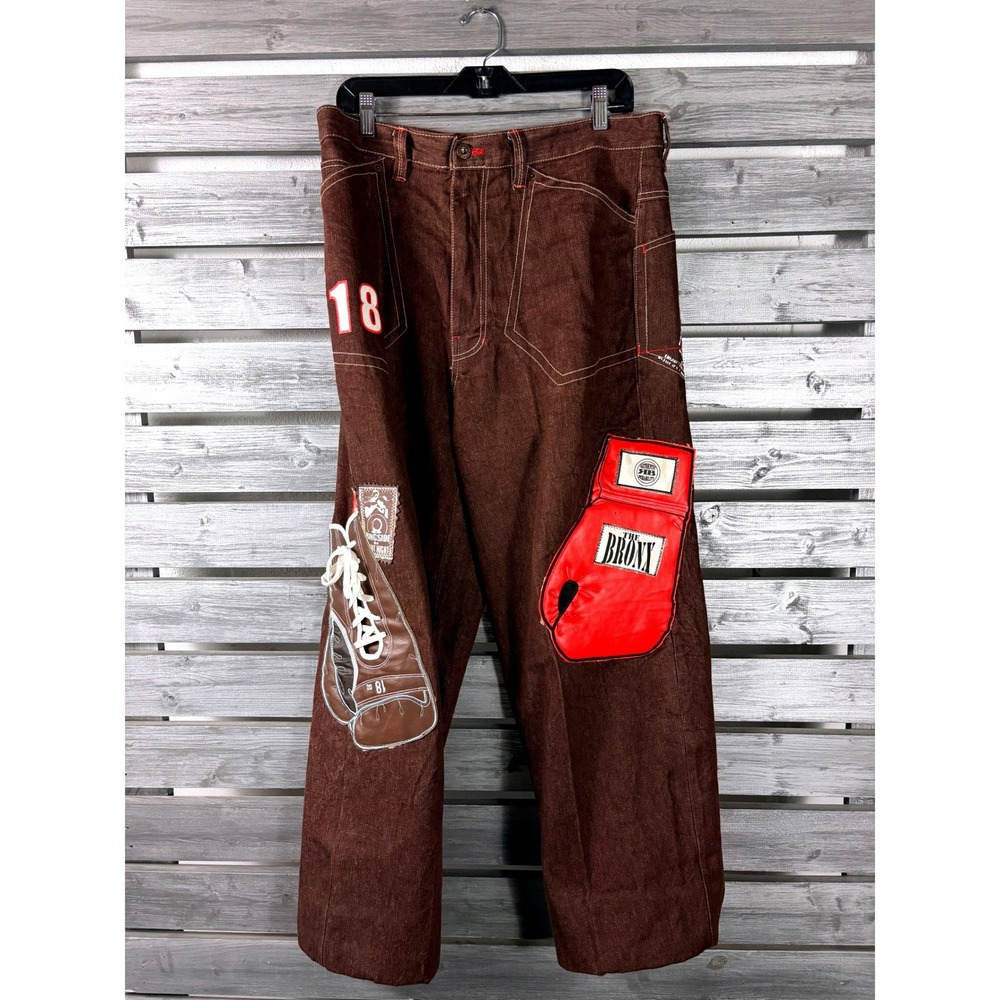 Raw Blue Mens Baggy Jeans Denim Boxing Vintage Y2K Wide Leg Pants hip hop 36x34